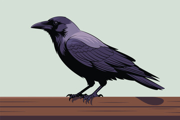 Obraz premium Stylized Crow Perched on a Branch, symbolism and mystery concept