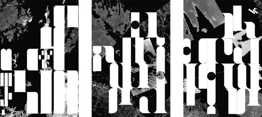 Obraz premium Glitch distorted grungy isolated layers . Design element for brochure, social media, posters, flyers. Overlay texture.Textured banner with Distress effect .Vector halftone dots . Screen print texture