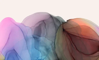 Fotobehang Kleuren in het water Smoke texture alcohol Ink, Watercolor wave flow painting blot. Abstract gradient pastel rainbow stain art background.  © Liliia
