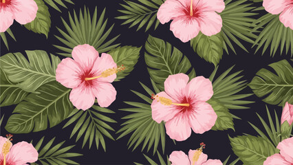 Tropical flowers and leaves pattern viewed from directly above in a repeating design © Steven