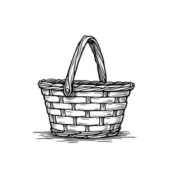 Obraz premium Hand-drawn wicker basket with handle on white background 