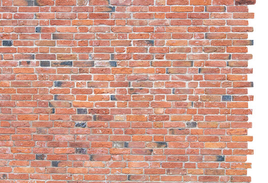 A red brick wall with the end cut off and a transparent background.