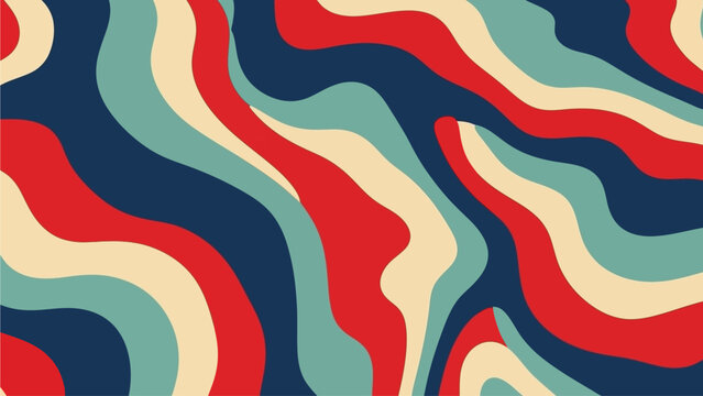 Abstract wavy pattern illustration featuring curved lines in red, blue, and beige colors