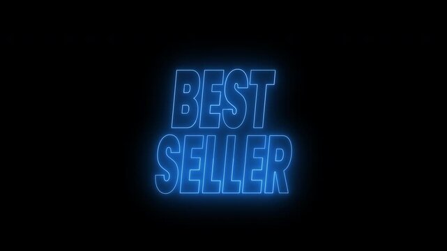 Best seller text animation in a bright blue glow. 4k animated typography perfect for promotions, marketing materials, advertisements, and bestselling product showcases.