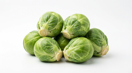 Brussels sprouts on a white background. Agriculture and healthy food concept. World Vegan Day