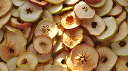 High-Angle Macro of Dried Apple Slices: Healthy Snack Background and Natural Food Texture