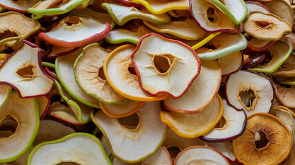 Vibrant Dried Apple Slices Background. Healthy, Natural Snack Food Texture.