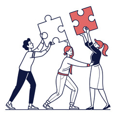Fototapeta premium Teamwork concept with business people assembling puzzle pieces together