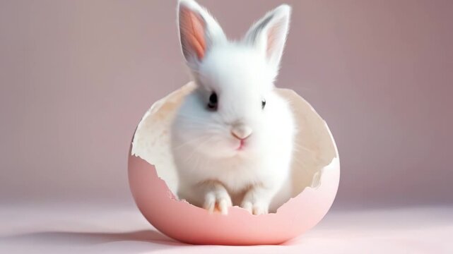 Cute Baby Bunny Hatching from Easter Egg