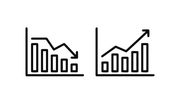 Vector illustration of business growth and decline concept graphs, on transparent background, showing market trends