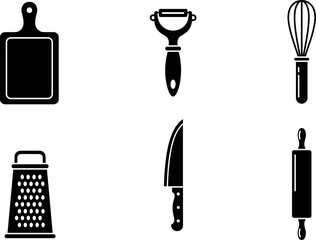 Fototapeta premium Collection of essential kitchen utensil icons for cooking and baking preparation