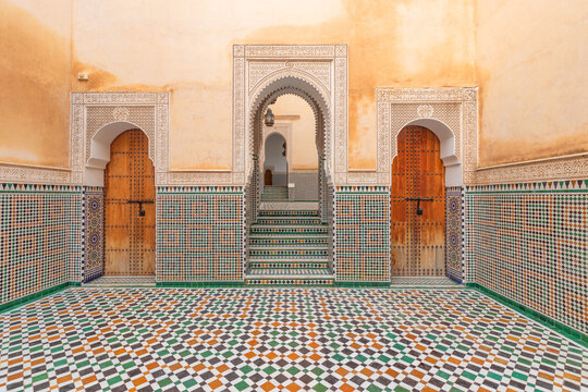 Meknes, Morocco, internal courtyard of the Mausoleum of Moulay Ismail