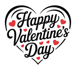 Valentines Day Heart with Happy Valentines Day Text and Red Hearts, Isolated on White