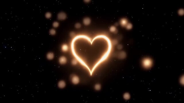 Golden Heart Shape Drawn with Glowing Light and Sparkling Particles