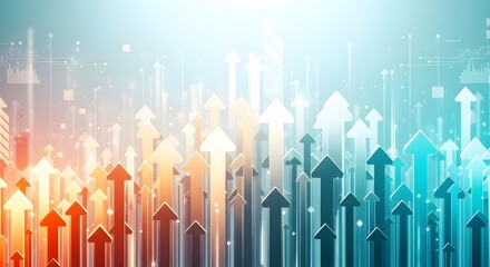 Obraz premium Vibrant arrows pointing upwards in colorful gradient background for business growth concepts