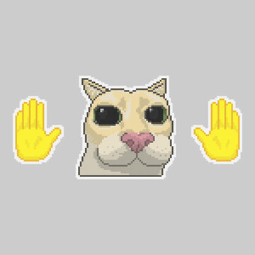 Cat with little hands, pixel art meme