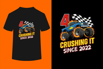 Birthday Monster Truck 4 Year Old Boys 4th Party Born 2022 T-Shirt  © ben