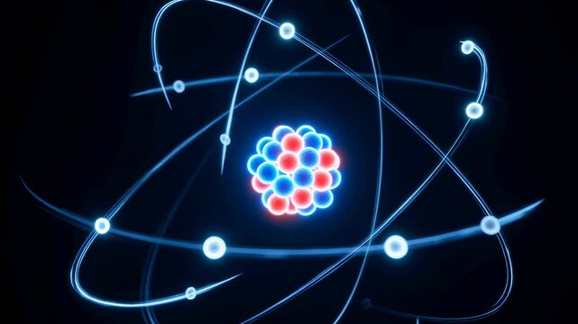 Animated representation of an atom with electrons orbiting a nucleus. Visualizing atomic structure for educational and scientific purposes