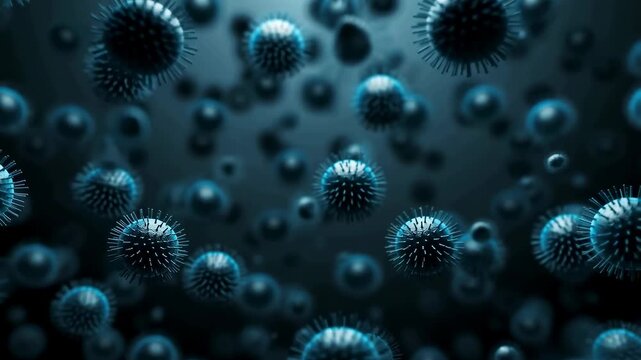 Abstract representation of viruses in a dark environment, illustrating the microscopic world of pathogens and their potential impact on health