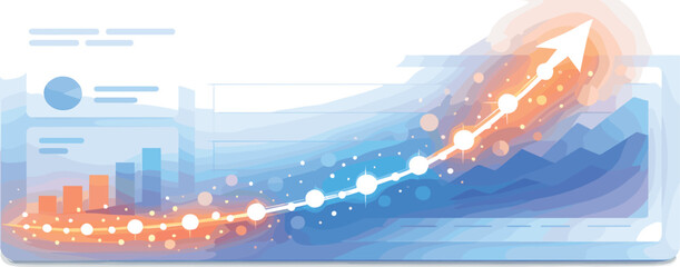 Fototapeta premium Glowing Arrow Momentum. Upward arrow path made of glowing nodes accelerating across a minimalist dashboard, soft bokeh sparkles