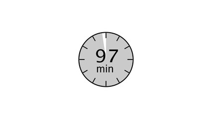 97 minutes counting timer number illustration. Stopwatch timer clock icon on white background.