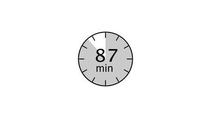 87 minutes counting timer number illustration. Stopwatch timer clock icon on white background.
