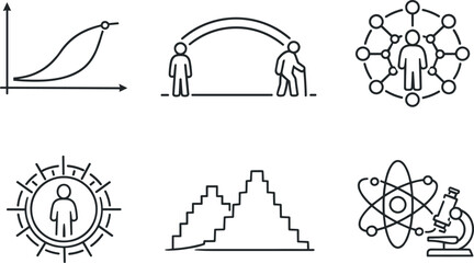 Obraz premium Longevity Icon Set. Line style vector icons of life extension to 150 years: longevity curve, extended lifespan arc, aging-slowdown