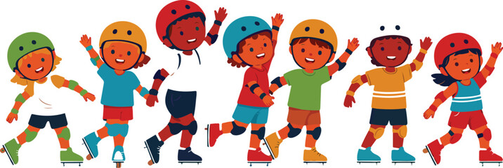 Fototapeta premium Roller Skating Kids Doodle Icons Active Childhood and Sports Motion