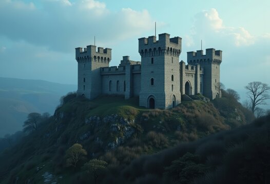 Norman Castle Keep Crenellated Hilltop Stronghold Majestic Historical Structure Fortress Elevation