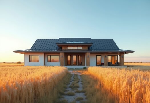 Prairie House Horizontal Lines Grassy Terrain Minimalist Iconic Organic Cadence Uncomplicated Elegance