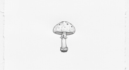 Detailed mushroom drawing in a monochrome style, showcasing intricate cap texture and distinct stem. This hand drawn fungi illustration captures delicate natural elements, perfect for botanical art,