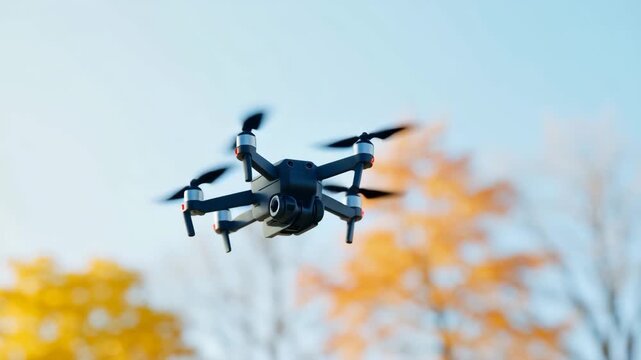 Drone Flying Outdoors with Autumn Background