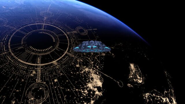 地球とUFO　3DCGレンダリング