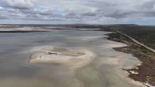 Lake Hamilton, Kiana, South Australia &ndash; 4K aerial drone view of salt lake, coastal wetlands, arid landscape and Eyre Peninsula wilderness, near Cummings Monument Lookout