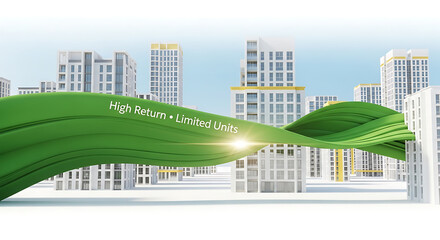 Real Estate Investment Modern Cityscape Green Ribbon