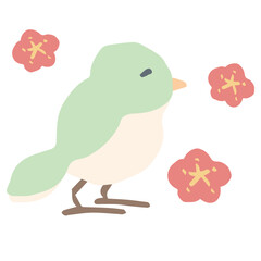 Obraz premium 2月の園だよりに使いやすい シンプル手描きイラストカットシリーズ｜鶯 February Nursery Illustration Series – Japanese Bush Warbler