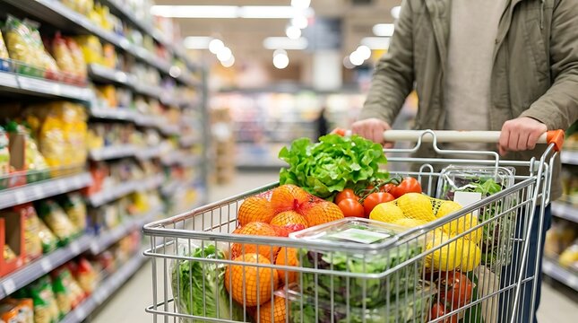 Belanja Sayur dan Buah Segar di Supermarket dengan Troli, Gaya Hidup Sehat