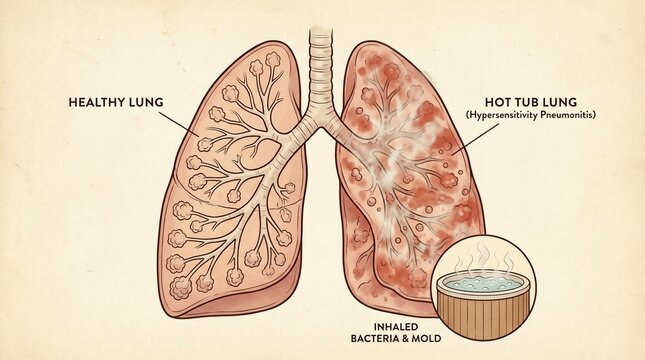 Medical Illustration Comparing Healthy Lung and Hot Tub Lung
