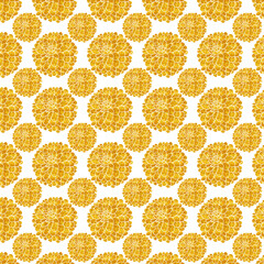 Luxury seamless pattern with golden chrysanthemum-style flowers on white. Elegant floral background perfect for premium packaging, branding, wallpapers, and decorative prints.