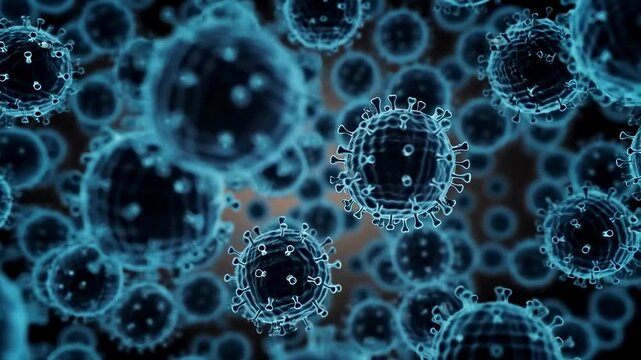 Close-up view of microscopic viruses in a digital representation. Visualizing the impact of pathogens on health and disease transmission