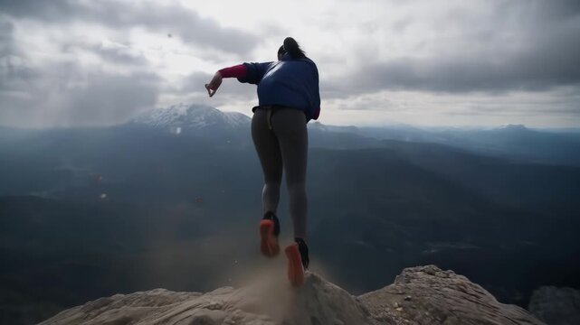 Jumping Wingsuit Athlete in High Altitude