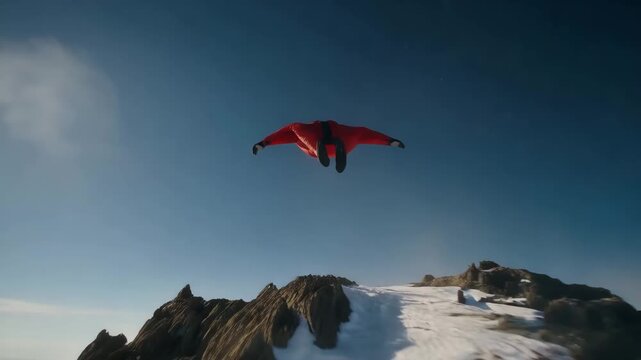 Wingsuit Flying Over Mountain Landscape