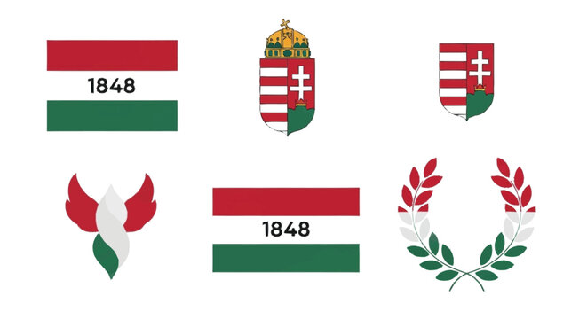 Hungarian flags and coats of arms with 1848 date coat of arms national symbols Hungary