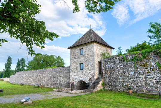 Banja Luka, Bosnia and Herzegovina &ndash; November 5, 2024: Historic tower and entrance gate of Kastel Fortress, one of the main cultural landmarks in the city center.