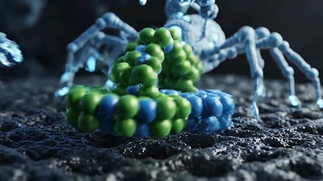 Futuristic Robotic Spiders Exploring Alien Terrain in a Dark Environment.
