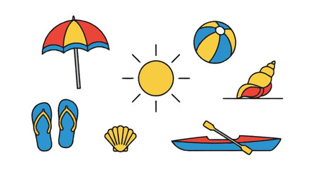 Beach summer set with umbrella flip flops