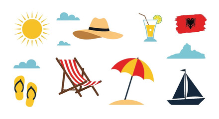 Beach vacation with Albanian flag clouds