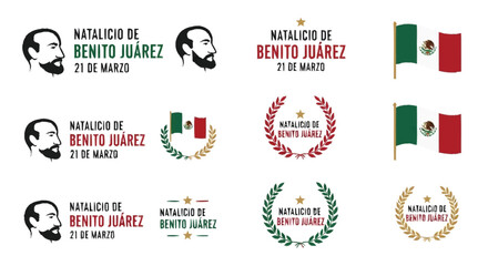 Benito Juarez Birthdate and Symbols Mexican flag laurel wreath stars portrait