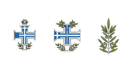 Greek flag crosses with olive branches blue and white cross laurel wreath national symbol
