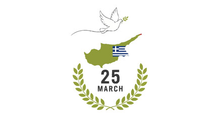 Greek independence day with dove and laurel wreath greek flag march 25 cyprus